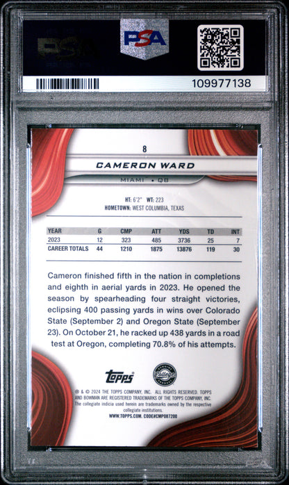 Graded 2024 Topps Bowman Best University Cam Ward #8 Rookie RC Football Card PSA 10 Gem Mint