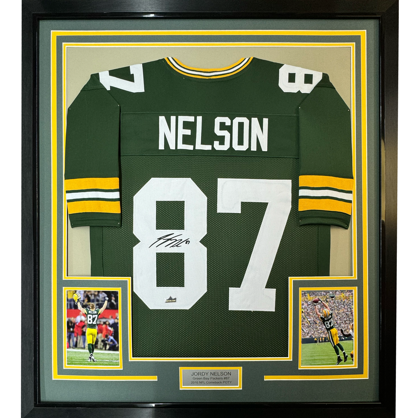 Framed Facsimile Autographed Jordy Nelson 35x39 Green Bay Green Reprint Laser Auto Football Jersey
