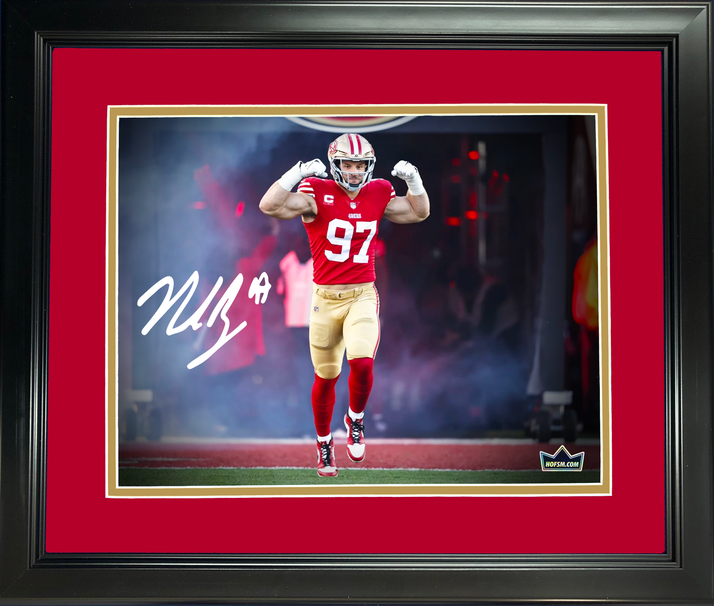 Framed Nick Bosa San Francisco 49ers Facsimile Laser Engraved Signature Auto 11"x14" Football Photo HOFSM Holo