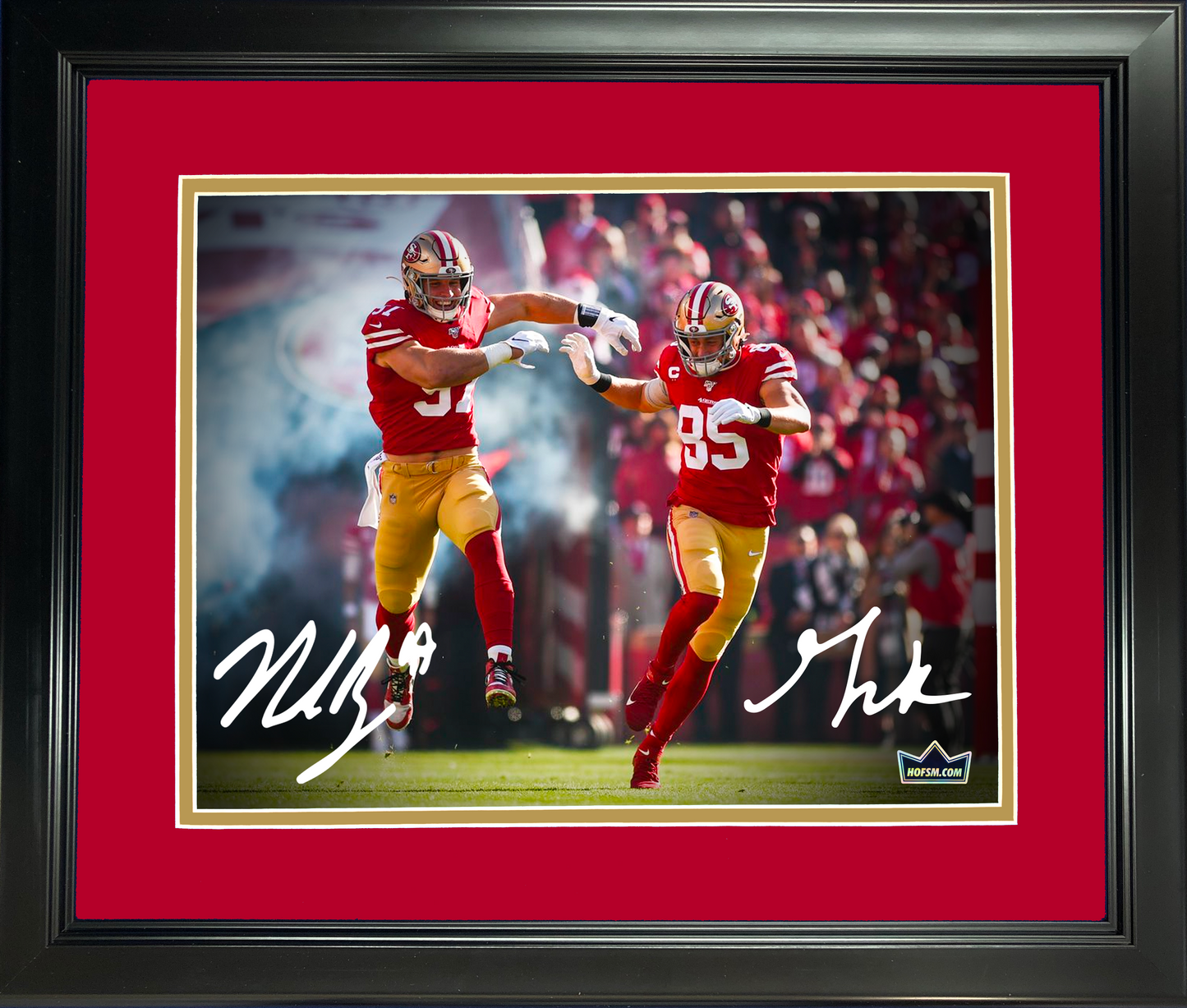 Framed Nick Bosa & George Kittle San Francisco 49ers Dual Facsimile Laser Engraved Signature Auto 11"x14" Football Photo HOFSM Holo