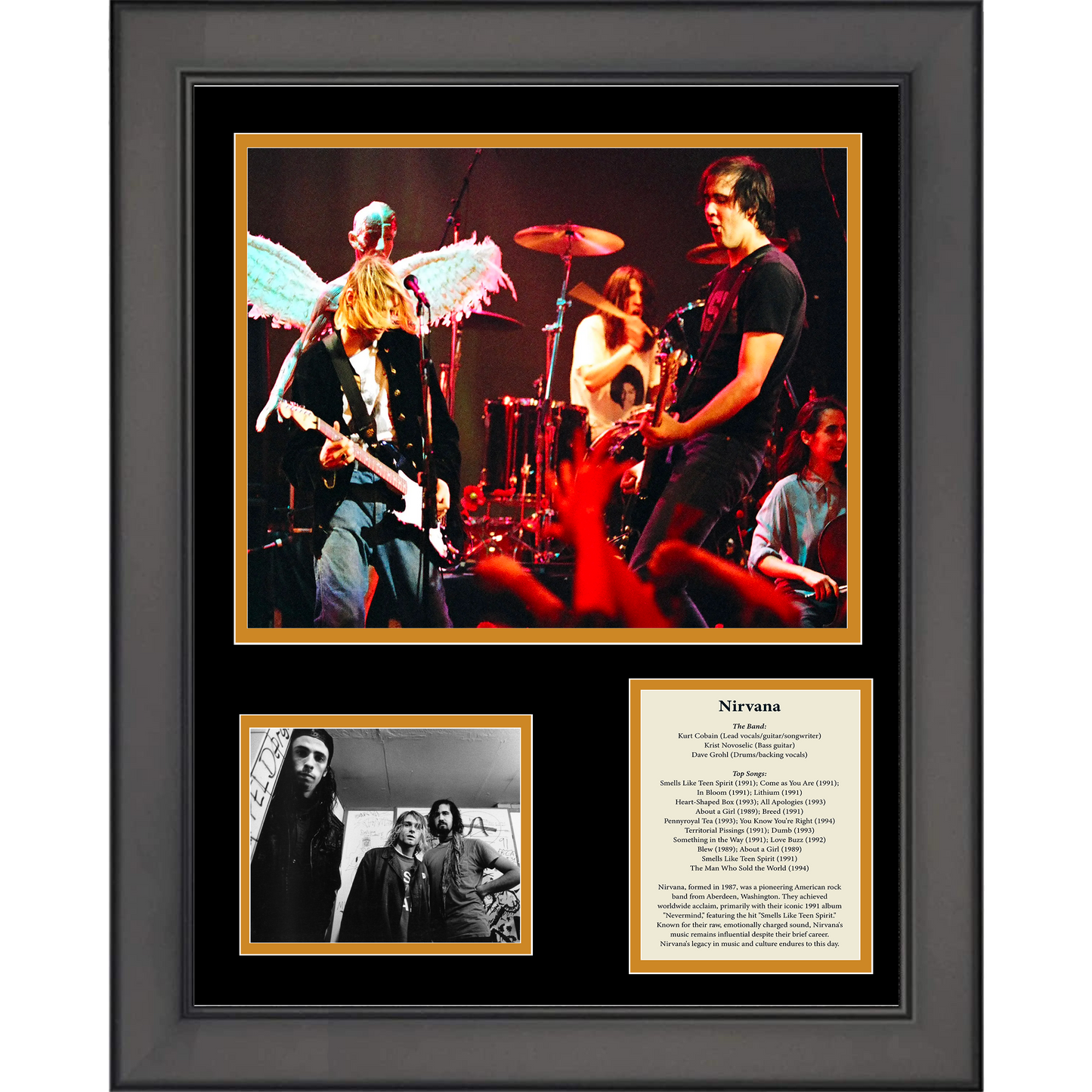 Framed Nirvana Band Members & Discography 11"x14" Music Three Photo Collage