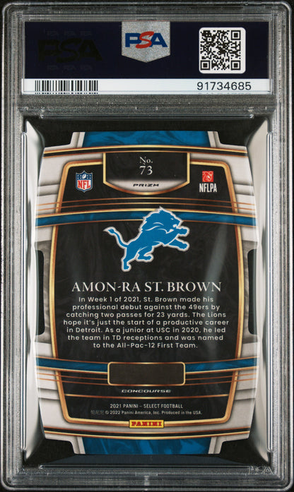 Graded 2021 Panini Select Amon-Ra St. Brown #73 Die Cut Red/Blue Prizm Rookie RC Football Card PSA 10 Gem Mint