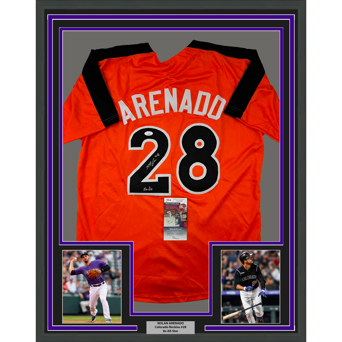 Framed Autographed/Signed Nolan Arenado 35x39 2017 All-Star Game Orange Baseball Jersey JSA COA