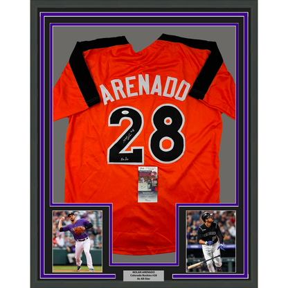Framed Autographed/Signed Nolan Arenado 35x39 2017 All-Star Game Orange Baseball Jersey JSA COA