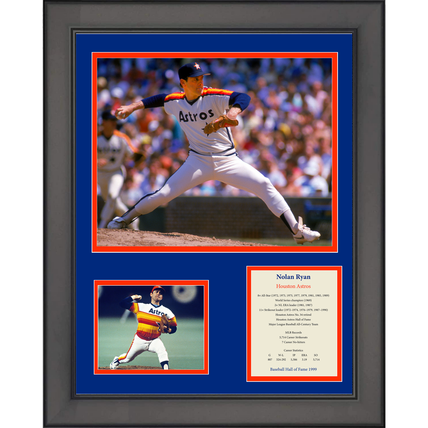 Framed Nolan Ryan Hall of Fame Houston Astros Baseball 11"x14" Three Photo Collage