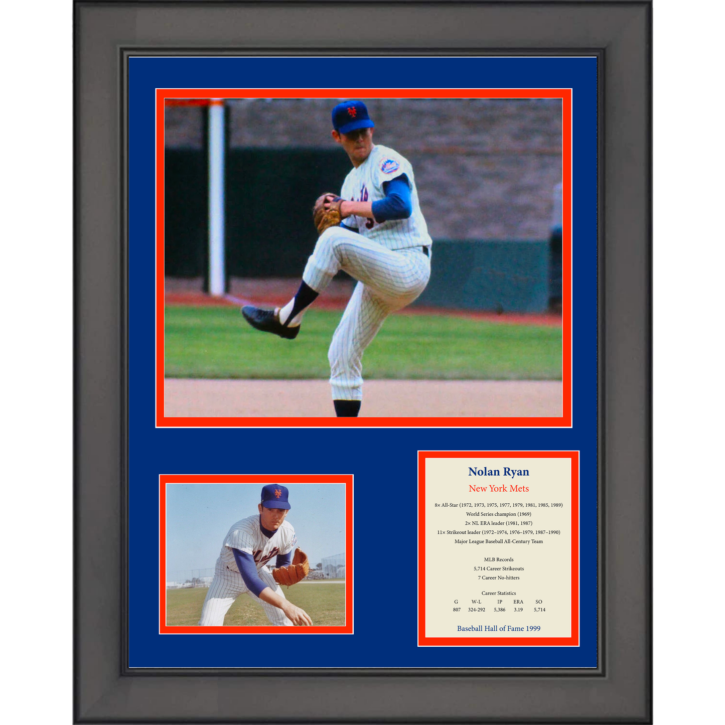 Framed Nolan Ryan Hall of Fame New York Mets Baseball 11"x14" Three Photo Collage