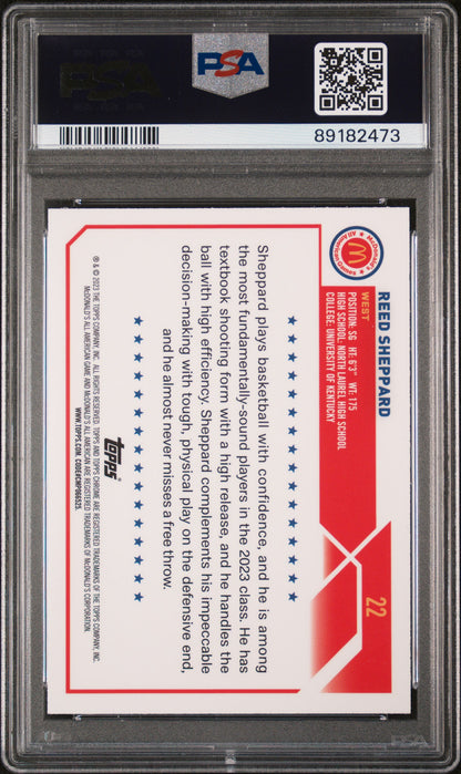 Graded 2023 Topps Chrome Reed Sheppard #22 McDonalds All American Rookie RC Basketball Card PSA 10 Gem Mint