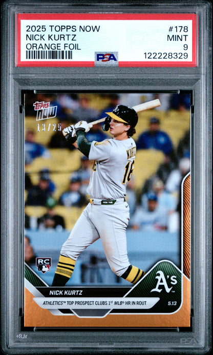 Graded 2025 Topps Now Nick Kurtz #178 Orange Foil /25 Rookie RC Baseball Card PSA 9 Mint