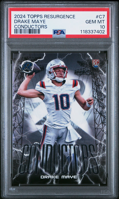 Graded 2024 Topps Resurgence Drake Maye #C7 Conductors Rookie RC Football Card PSA 10 Gem Mint