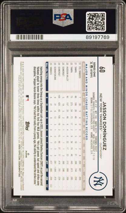 Graded 2024 Topps Jasson Dominguez #60 Rookie RC Baseball Card PSA 9 Mint