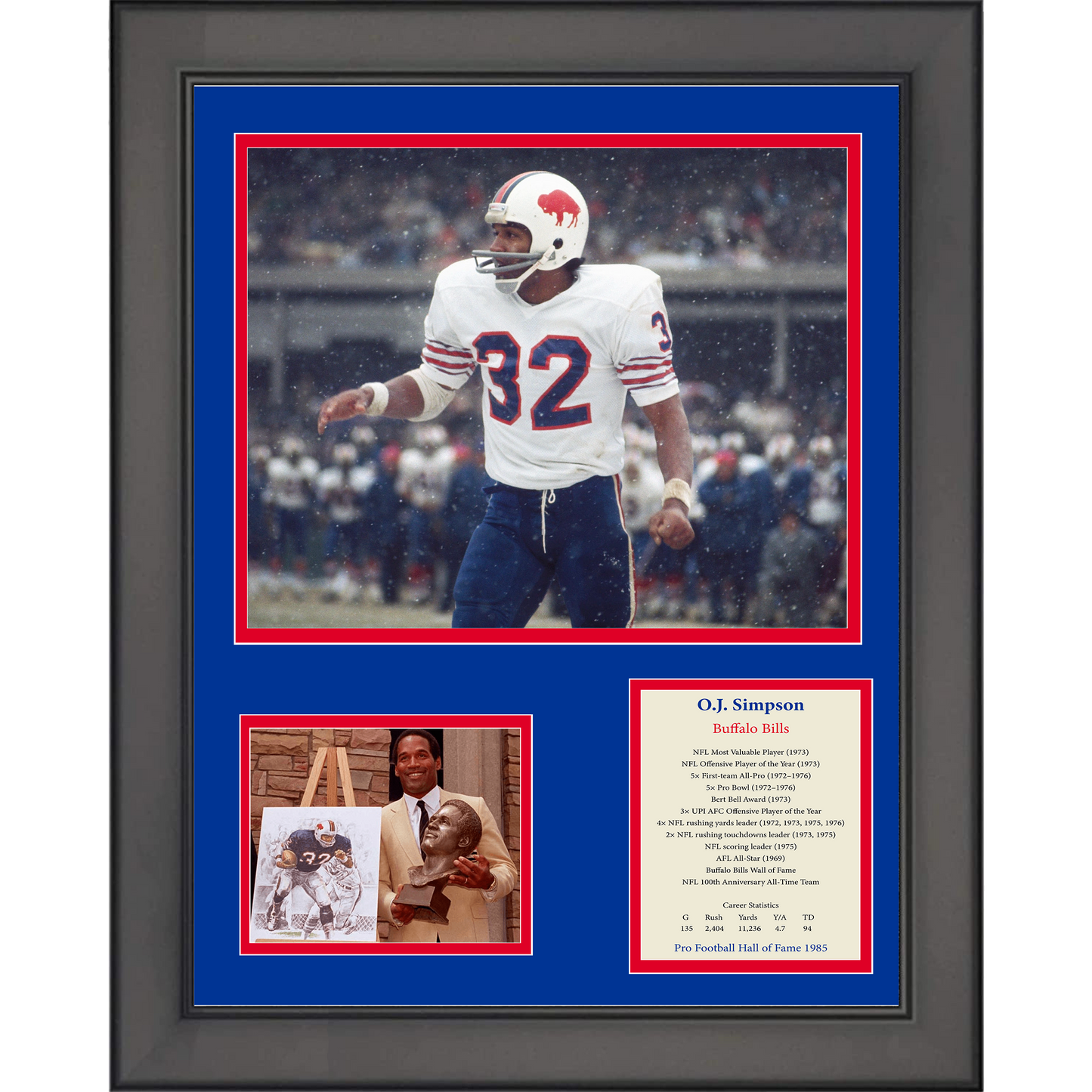 Framed O.J. OJ Simpson Hall of Fame Buffalo Bills Football 11"x14" Three Photo Collage
