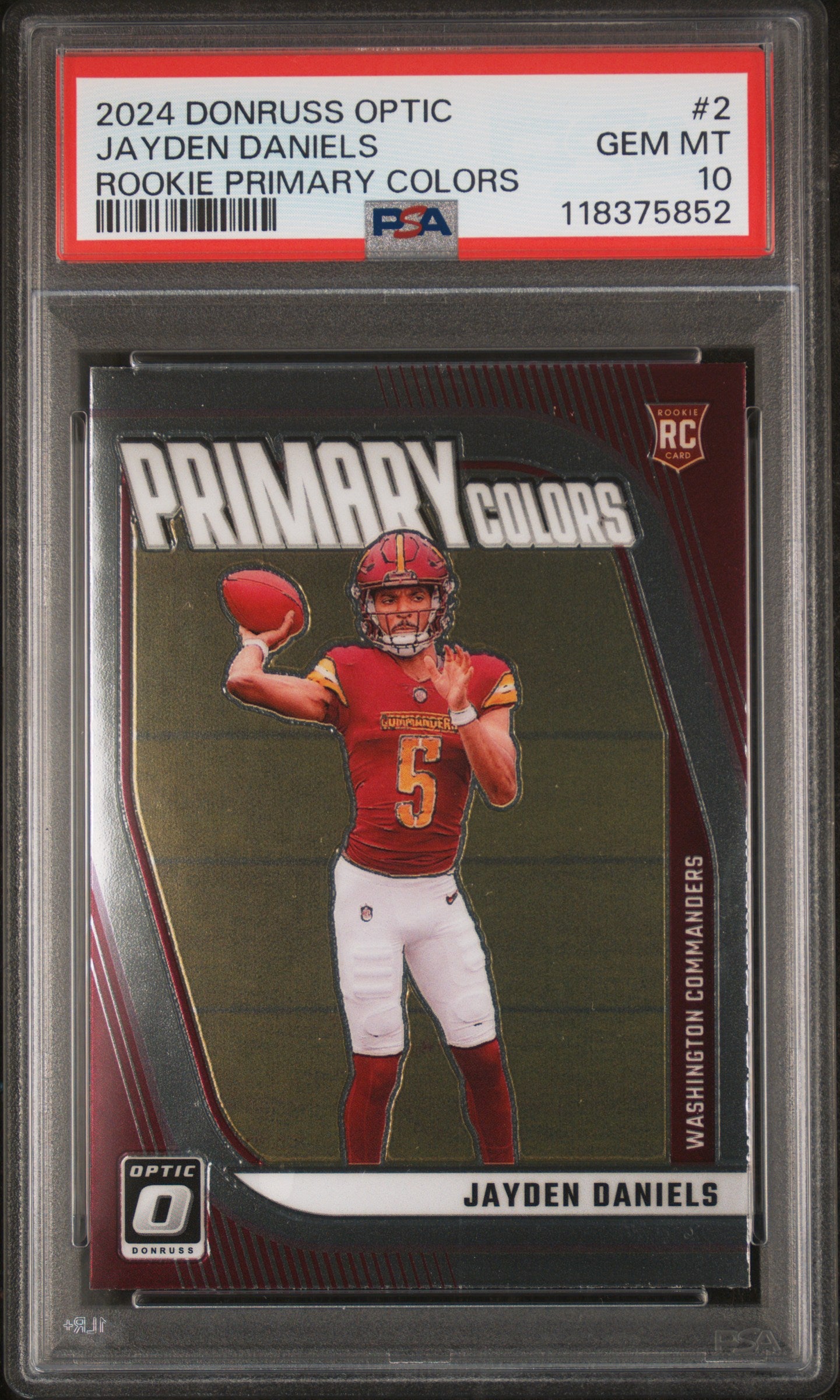 Graded 2024 Panini Donruss Optic Jayden Daniels #2 Primary Colors Rookie RC Football Card PSA 10 Gem Mint