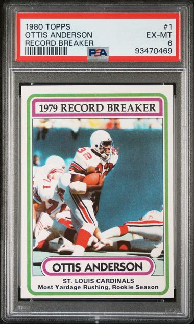 Graded 1980 Topps Record Breaker Ottis Anderson #1 Rookie RC Football Card PSA 6 EX-MT