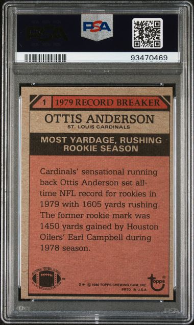 Graded 1980 Topps Record Breaker Ottis Anderson #1 Rookie RC Football Card PSA 6 EX-MT