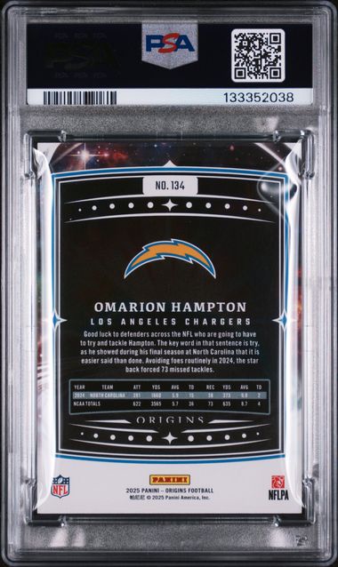 Graded 2025 Panini Origins Omarion Hampton #134 Rookie RC Football Card PSA 10 Gem Mint
