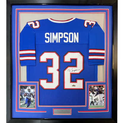 Framed Facsimile Autographed OJ O.J. Simpson 35x39 Buffalo Blue Reprint Laser Auto Football Jersey
