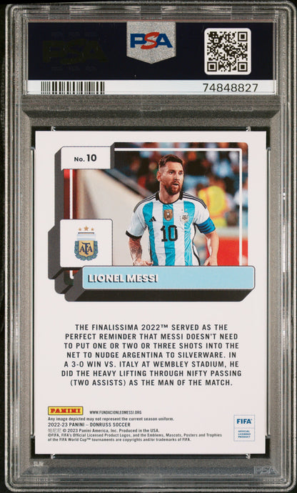 Graded 2022 Panini Donruss FIFA Lionel Messi #10 Soccer Card PSA 10 Gem Mint