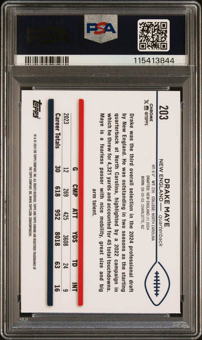 Graded 2024 Topps Chrome Drake Maye #203 Rookie RC Football Card PSA 9 Mint