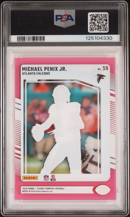 Graded 2024 Panini Clearly Donruss Michael Penix Jr #59 Pink Rookie RC Football Card PSA 10 Gem Mint