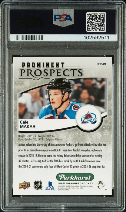 Graded 2019 Upper Deck Parkhurts Cale Makar #PP10 Prominent Prospects Rookie RC Hockey Card PSA 10 Gem Mint