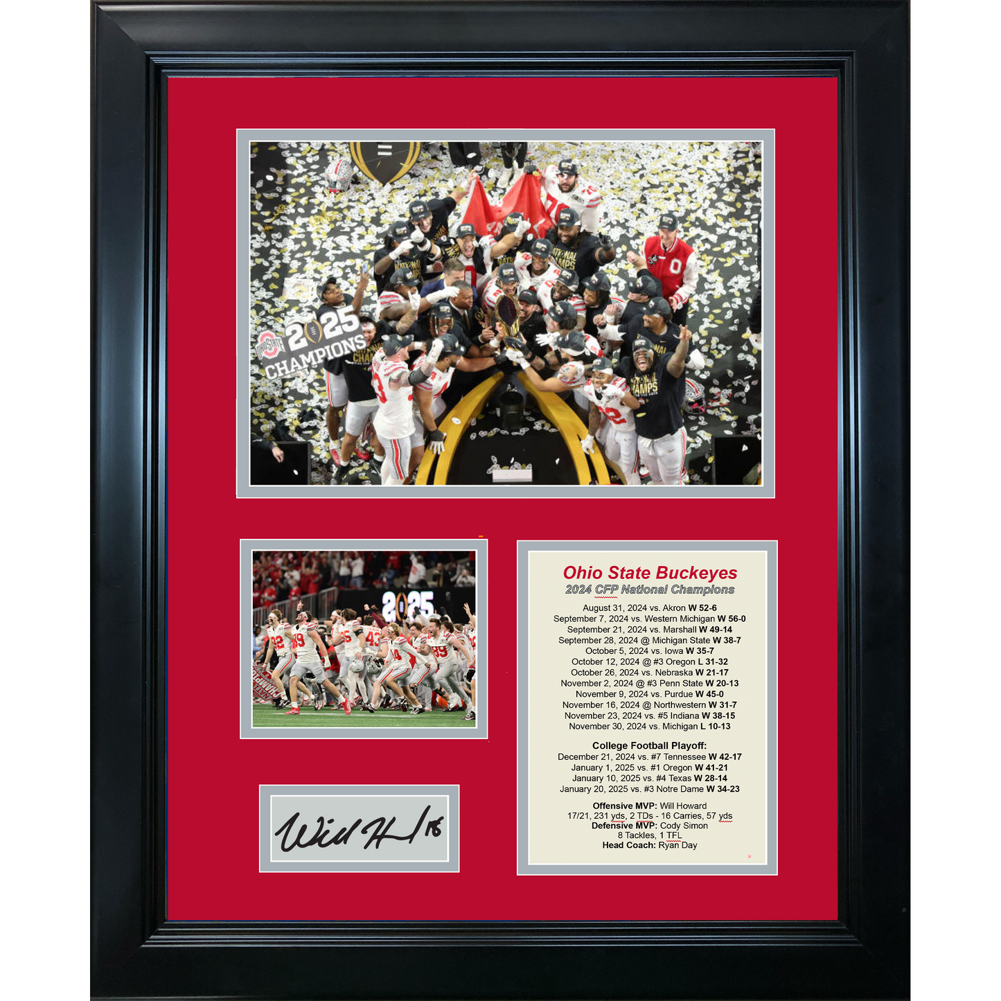 Framed Ohio State Buckeyes 2024 National Championship Will Howard Facsimile Laser Engraved Signatures Auto College Football 11"x14" Photo Sig Collage