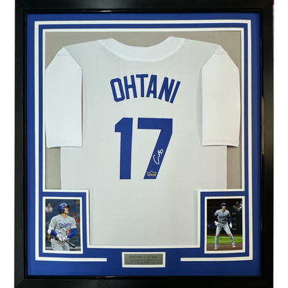 Framed Facsimile Autographed Shohei Ohtani 35x39 Los Angeles LA White Reprint Laser Auto Baseball Jersey