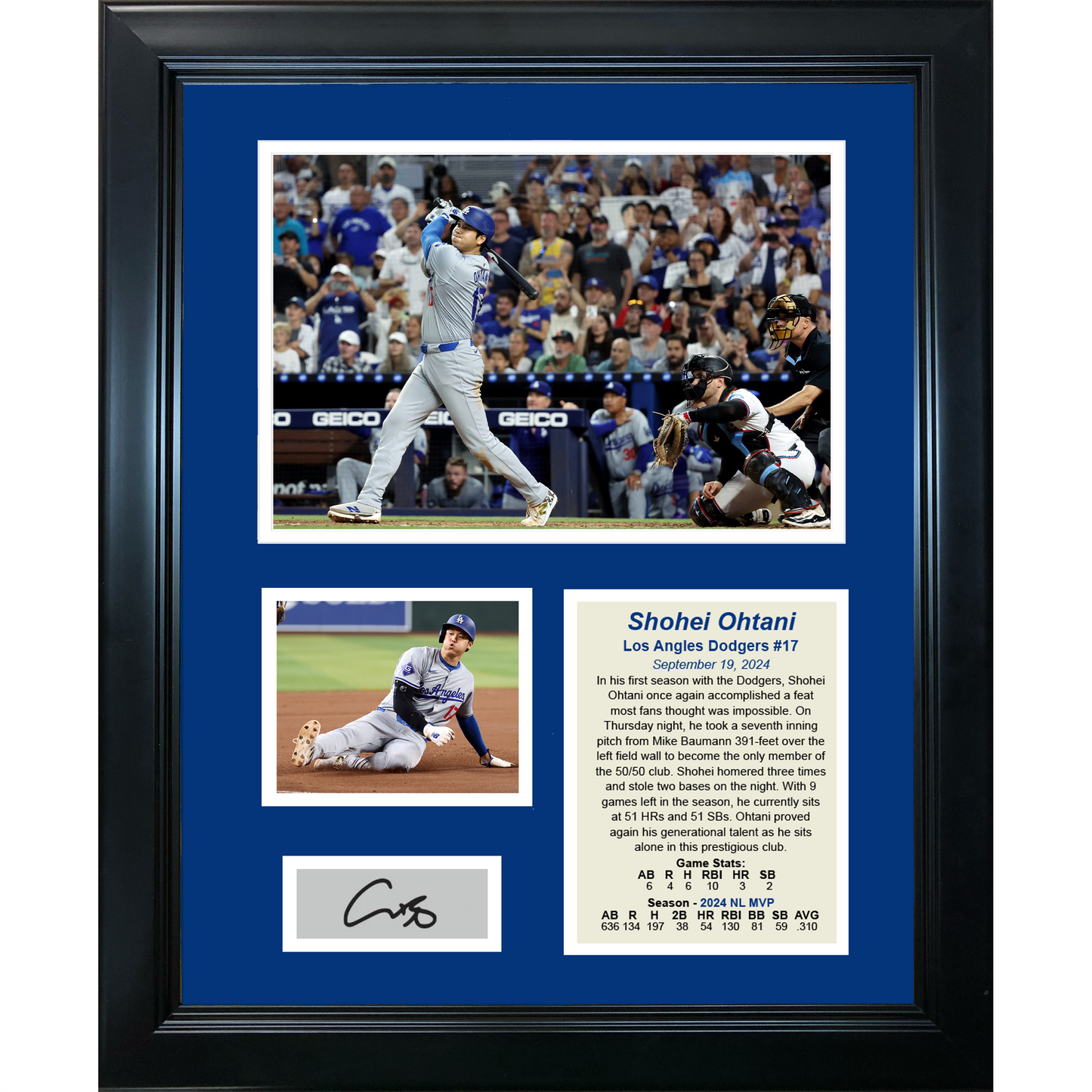 Framed Shohei Ohtani 50-50 Club 2024 NL MVP Season Facsimile Laser Engraved Signature Auto Los Angeles Dodgers Baseball 11"x14" Photo Sig Collage