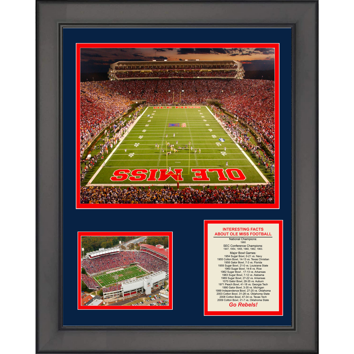Framed Ole Miss Rebels Team History & Championships 11"x14" Football Three Photo Collage