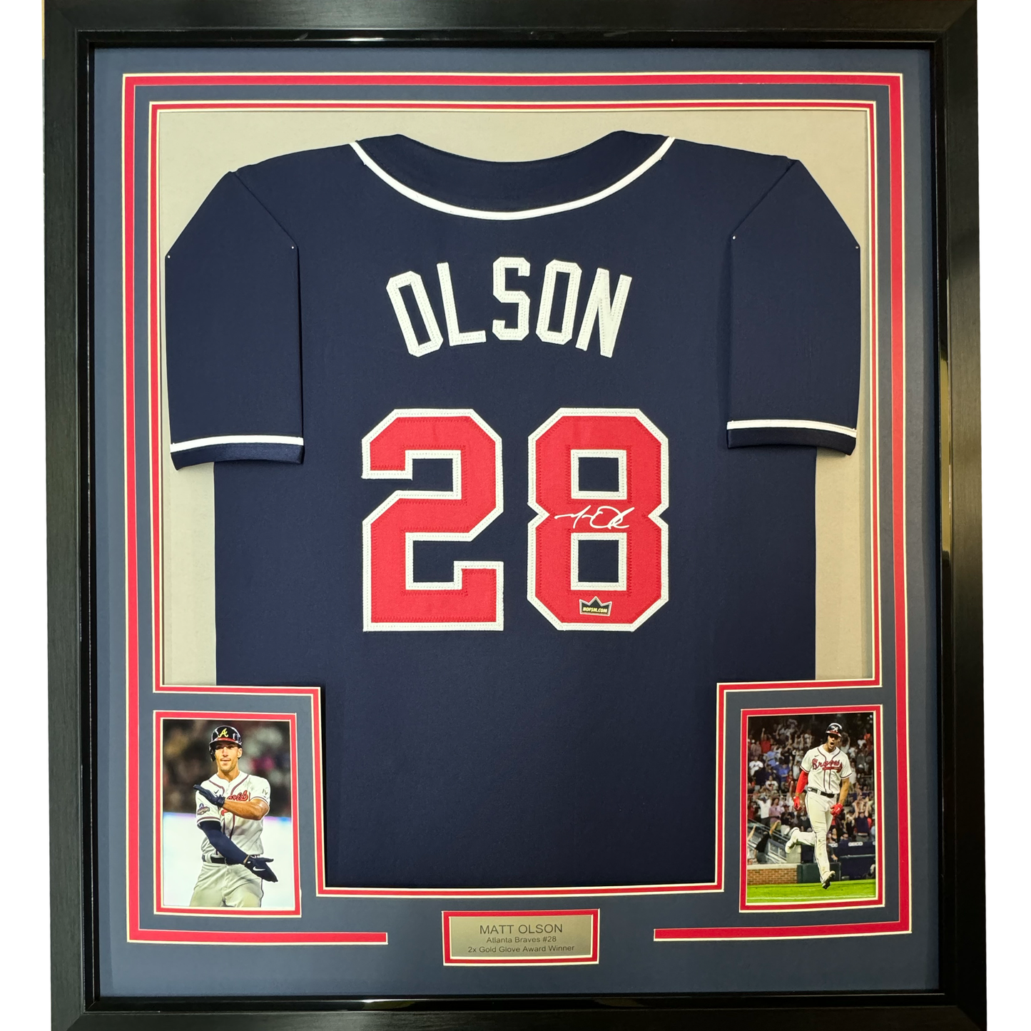 Framed Facsimile Autographed Matt Olson 35x39 Atlanta Blue Reprint Laser Auto Baseball Jersey