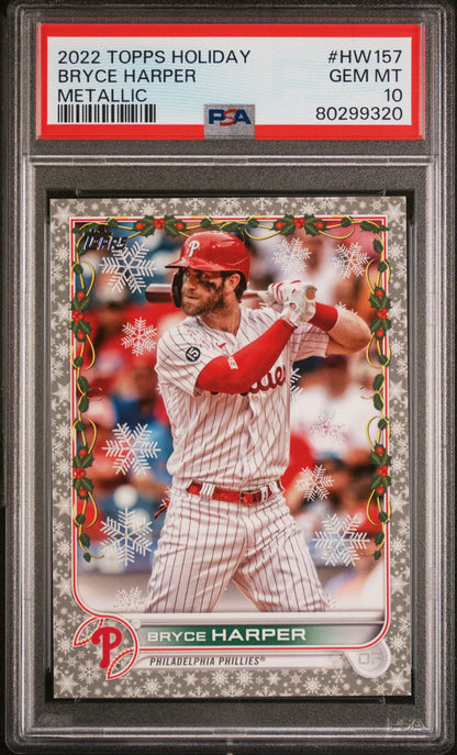 Graded 2022 Topps Holiday Bryce Harper #HW157 Metallic Baseball Card PSA 10 Gem Mint