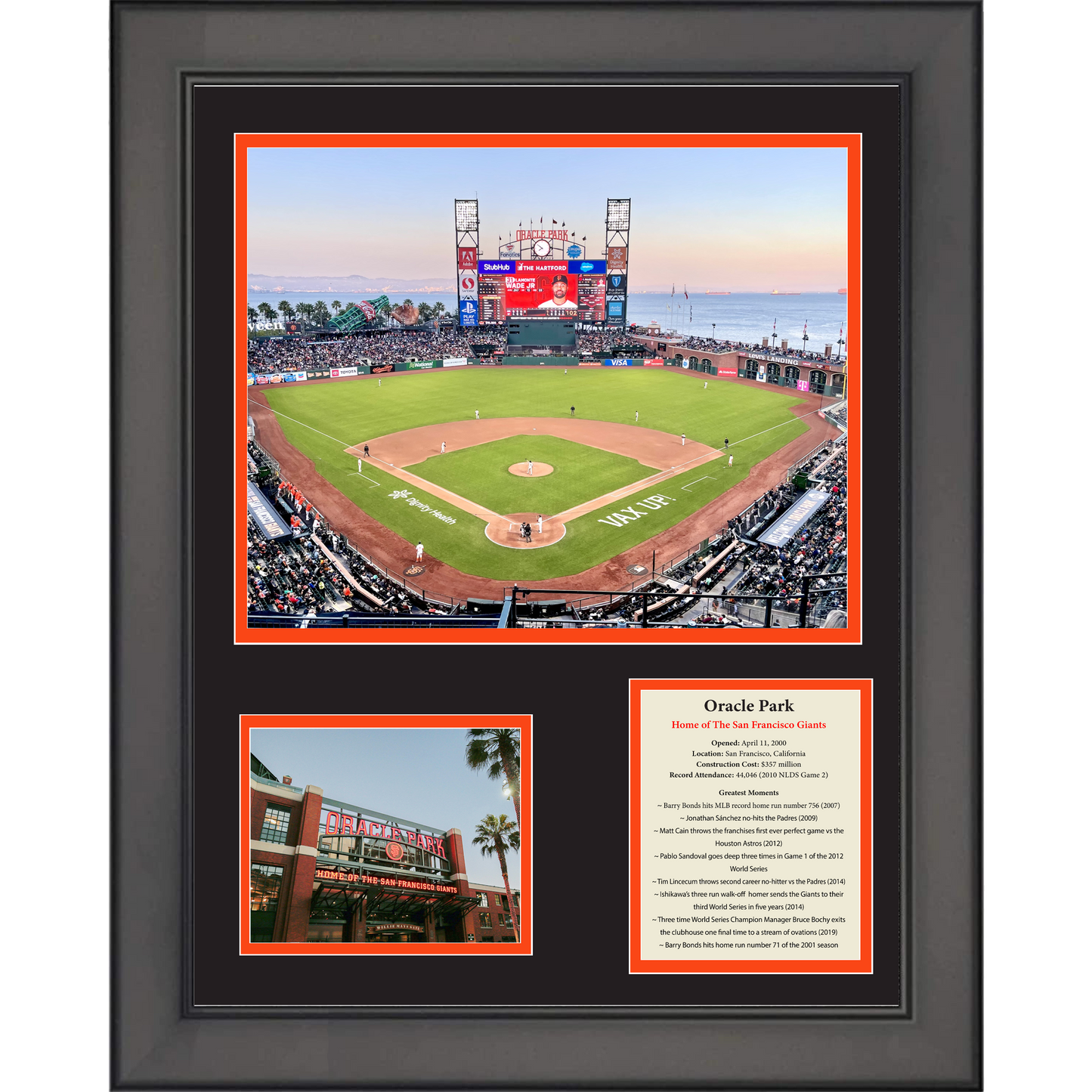 Framed Oracle Park Greatest Moments San Francisco Giants Baseball 11"x14" Three Photo Collage