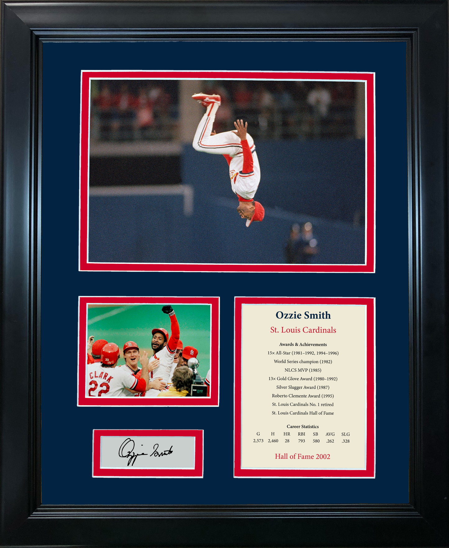 Framed Ozzie Smith Hall of Fame Facsimile Laser Engraved Signature Auto Baseball 11"x14" Photo Sig Collage