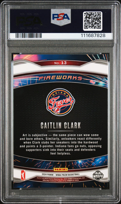 Graded 2024 Panini Prizm Caitlin Clark #13 Fireworks Rookie RC Basketball Card PSA 10 Gem Mint