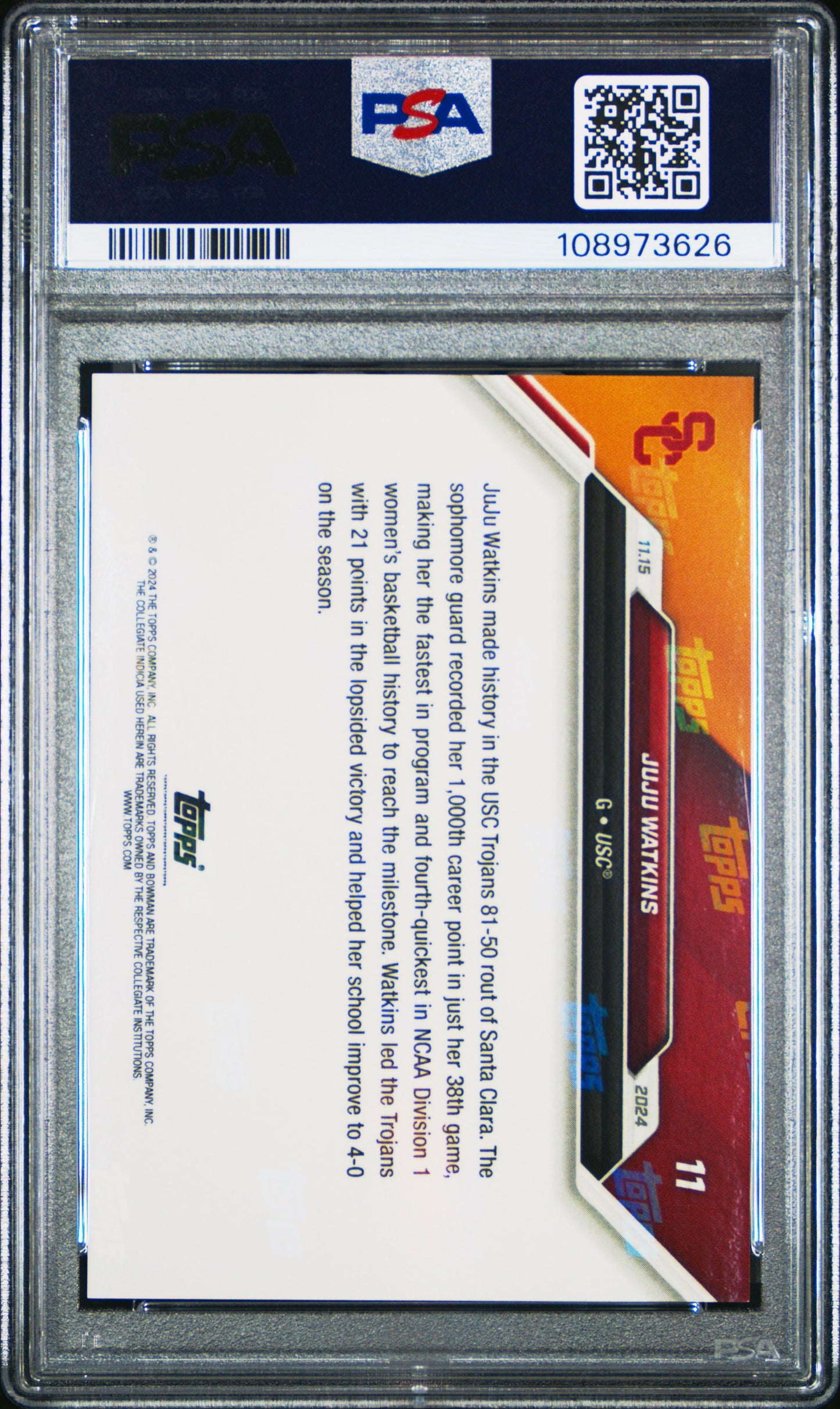 Graded 2024 Topps Bowman U Now JuJu Watkins #11 Rookie RC Basketball Card PSA 5 Excellent