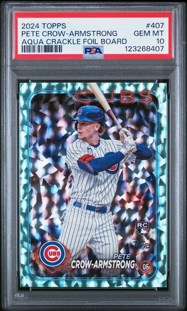 Graded 2024 Topps Pete Crow Armstrong #407 /399 Aqua Crackle Foil Board Rookie RC Baseball Card PSA 10 Gem Mint