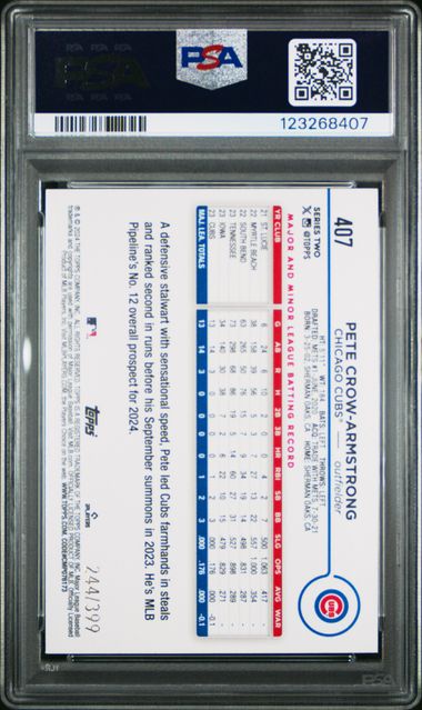 Graded 2024 Topps Pete Crow Armstrong #407 /399 Aqua Crackle Foil Board Rookie RC Baseball Card PSA 10 Gem Mint