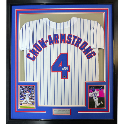 Framed Facsimile Autographed Pete Crow-Armstrong 35x39 Chicago Pinstripe Reprint Laser Auto Baseball Jersey