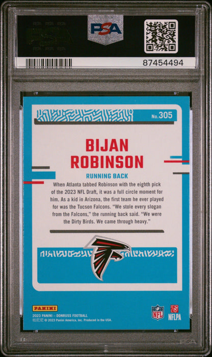 Graded 2023 Panini Donruss Bijan Robinson #305 Rookie RC Football Card PSA 10 Gem Mint