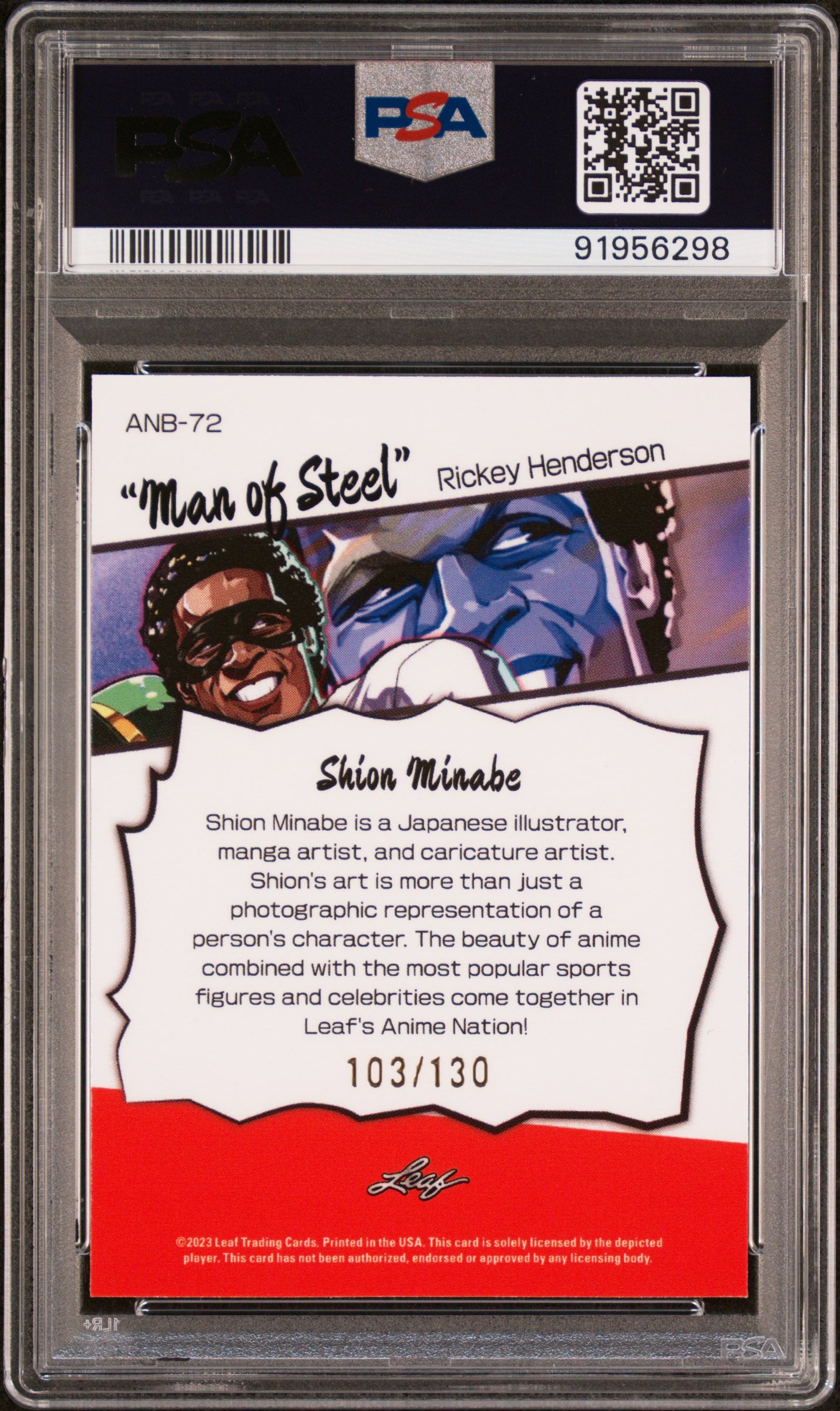 Graded 2023 Leaf Web Exclusives Rickey Henderson #72 Anime Nation #/130 Baseball Card PSA 10 Gem Mint