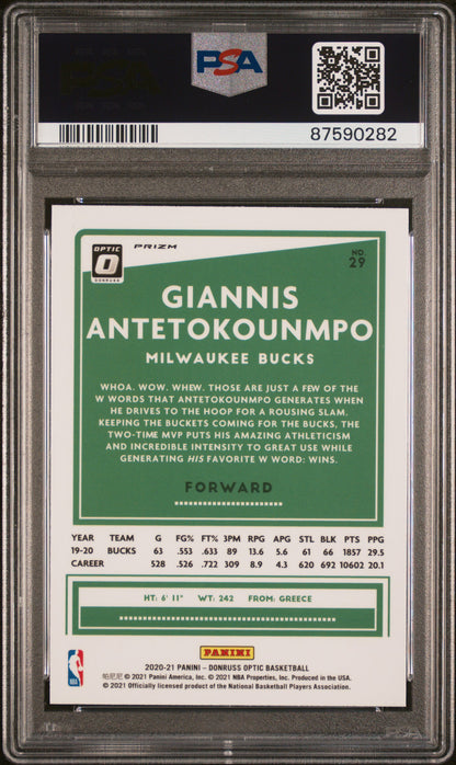 Graded 2020 Panini Donruss Optic Giannis Antetokounmpo #29 Hyper Pink Basketball Card PSA 10 Gem Mint