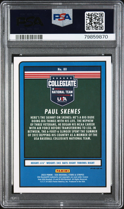 Graded 2023 Panini Stars & Stripes USA Paul Skenes #80 Stripes Rookie RC Baseball Card PSA 10 Gem Mint