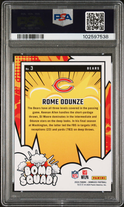 Graded 2024 Panini Donruss Rome Odunze #3 Bomb Squad Rookie RC Football Card PSA 9 Near Mint
