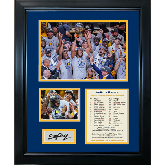 Framed Indiana Pacers 2024-2025 Eastern Conference Finals Champions Pascal Siakam MVP Most Valuable Player Facsimile Laser Engraved Signature Auto Basketball 11"x14" Photo Sig Collage