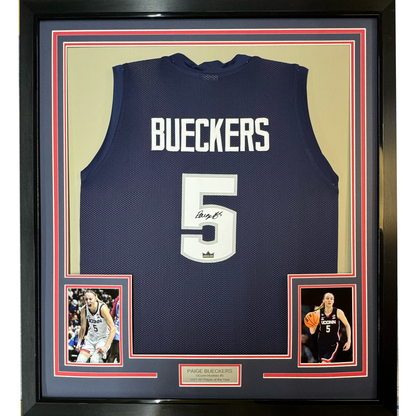 Framed Facsimile Autographed Paige Bueckers 35x39 UConn Blue Reprint Laser Auto College Basketball Jersey