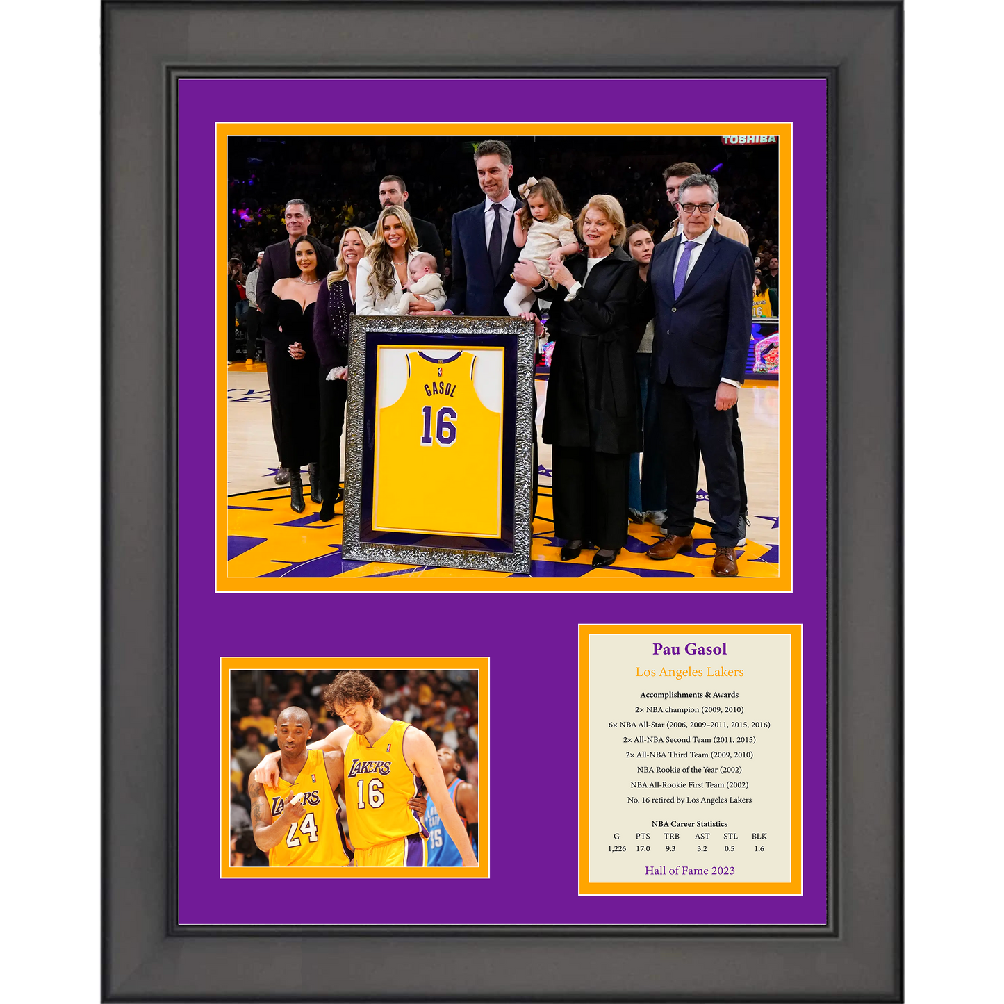 Framed Pau Gasol Hall of Fame Los Angeles Lakers Basketball 11"x14" Three Photo Collage