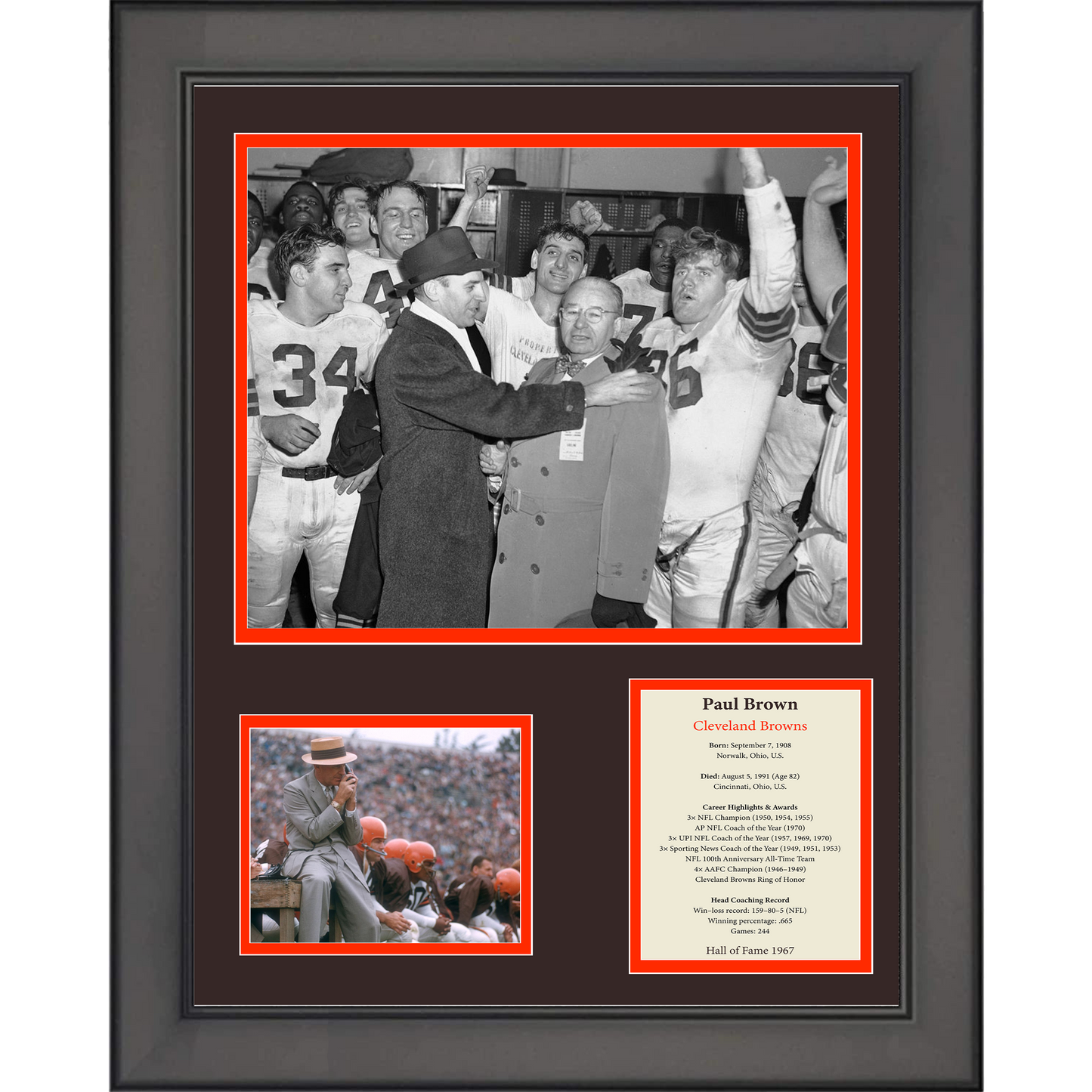 Framed Paul Brown Hall of Fame Cleveland Browns Football 11"x14" Three Photo Collage