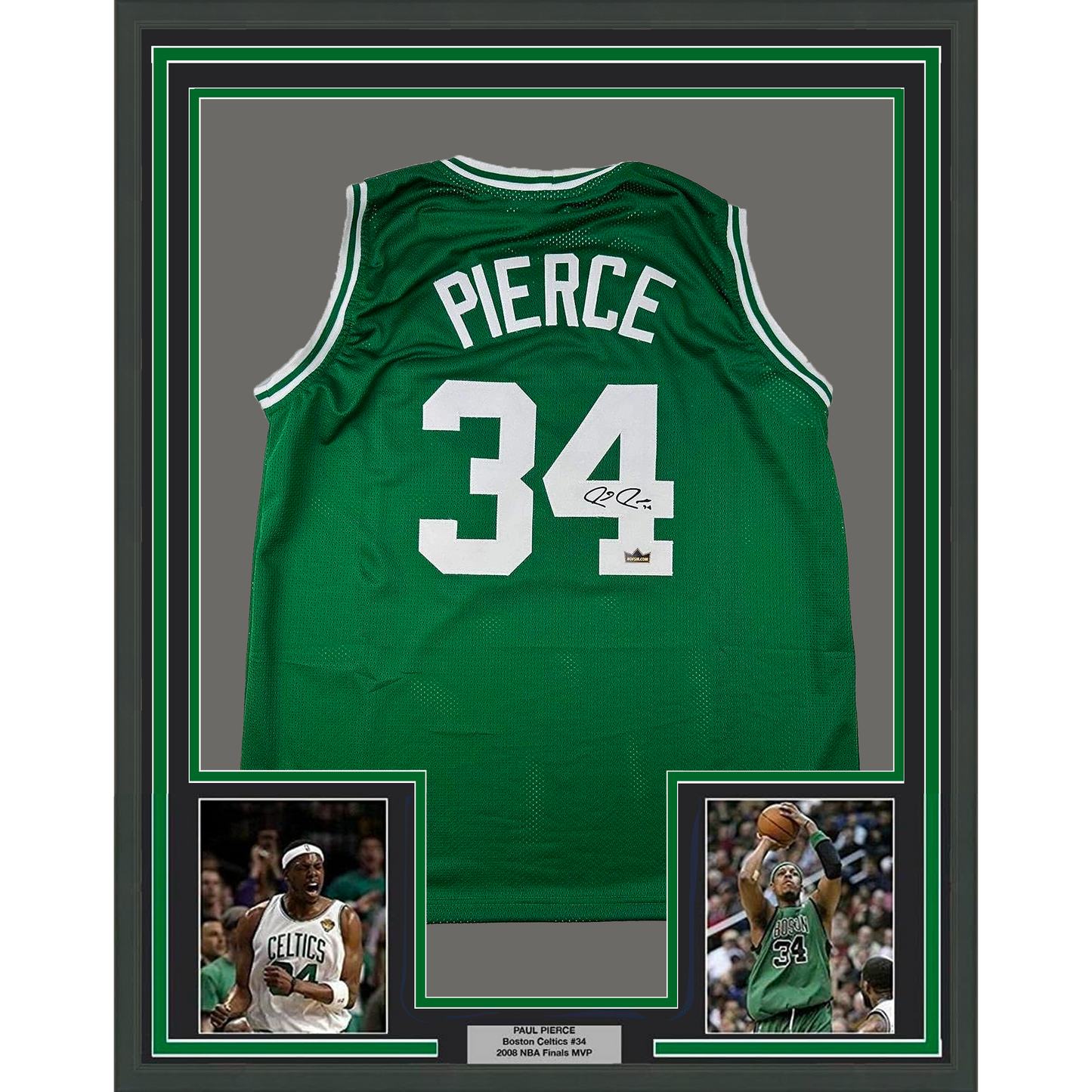 Framed Facsimile Autographed Paul Pierce 35x39 Boston Green Reprint Laser Auto Basketball Jersey