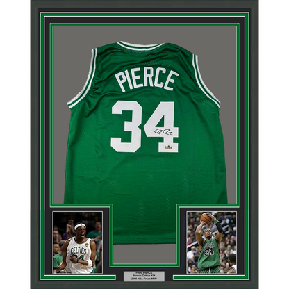 Framed Facsimile Autographed Paul Pierce 35x39 Boston Green Reprint Laser Auto Basketball Jersey