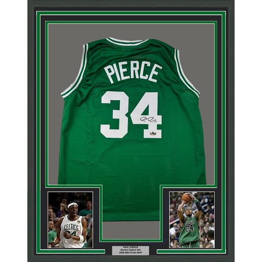 Framed Facsimile Autographed Paul Pierce 35x39 Boston Green Reprint Laser Auto Basketball Jersey