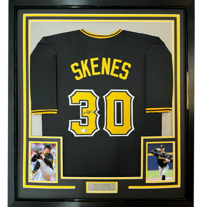 Framed Facsimile Autographed Paul Skenes 35x39 Pittsburgh Black Reprint Laser Auto Baseball Jersey